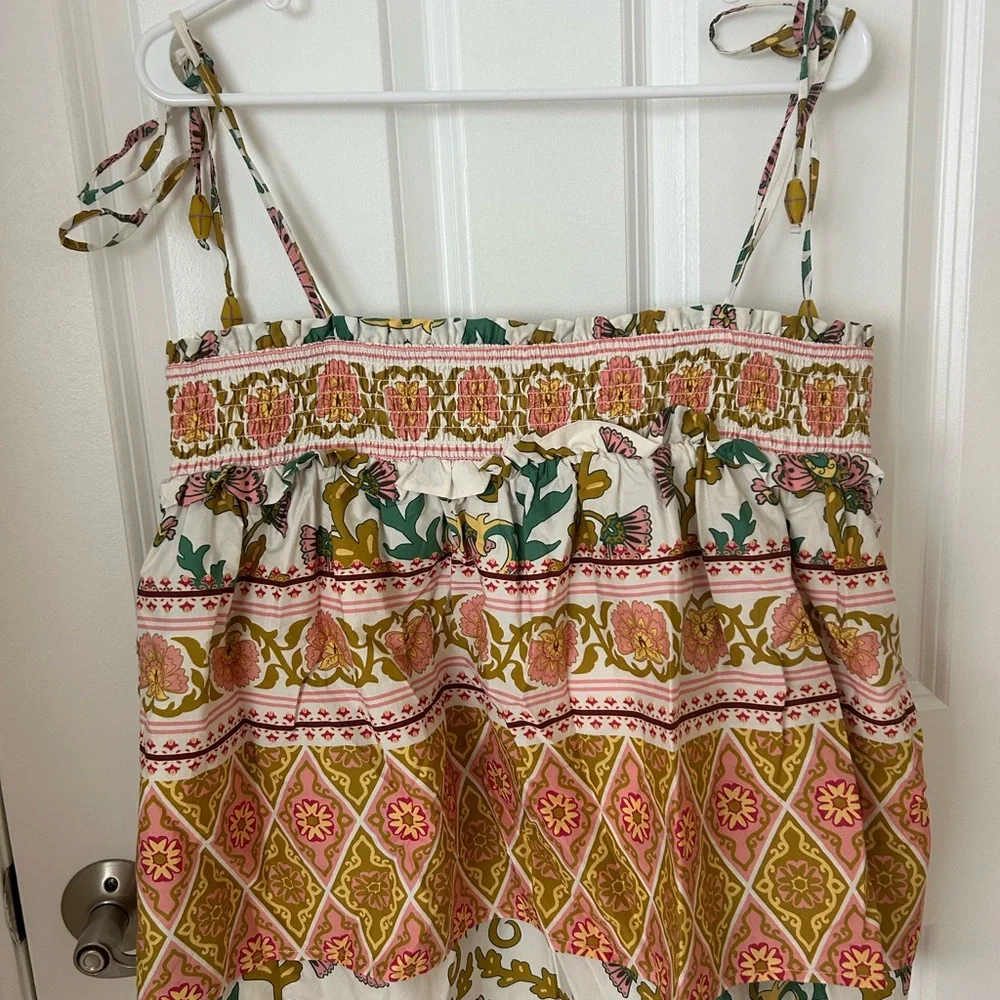 Sarah Hann Anthropologie Multicolor Smocked Tank Top NWOT - Picture 4 of 7